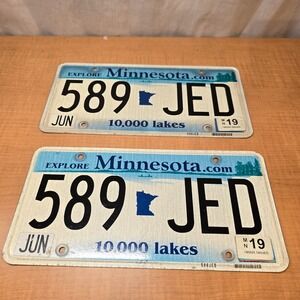 Authentic Minnesota License Plate Vehicle 589 - JED Non-raised letters.